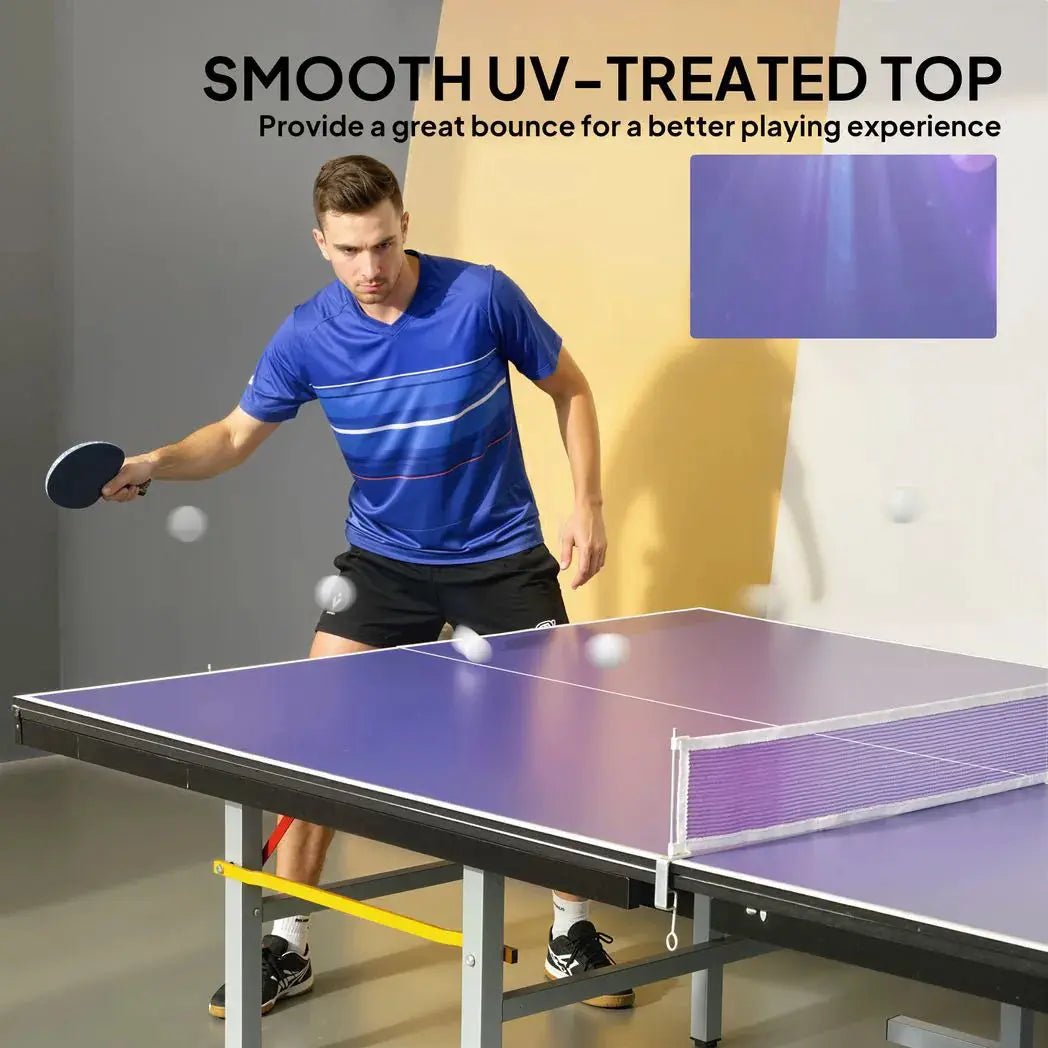 SPORTNOW 9 ft Folding Ping Pong Table Top for Billiard Tables, Table Tennis Conversion Top with Net, Foam Padding, Blue - from SPORTNOW