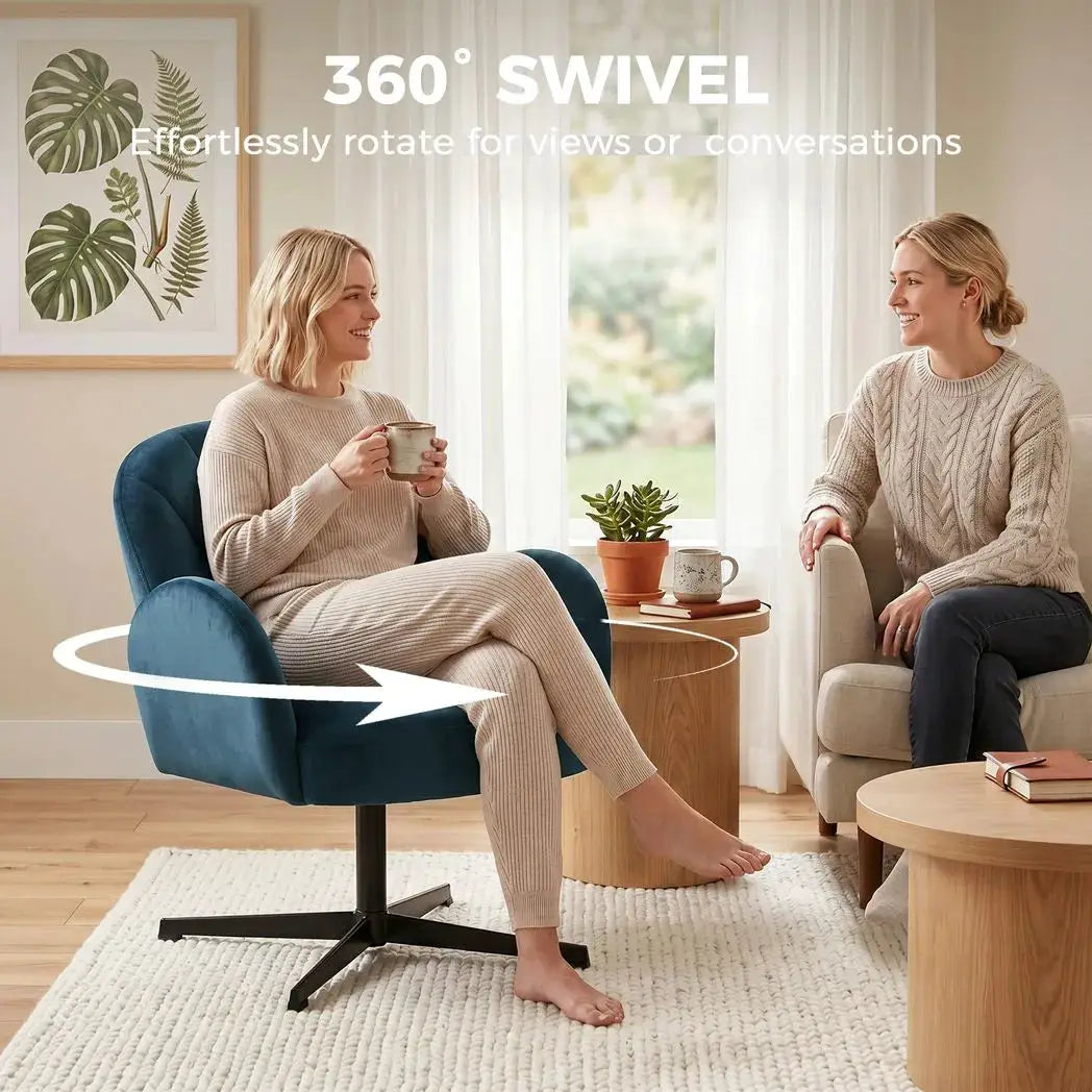 HOMCOM Swivel Accent Chair, Shell-Shaped Armchair with Spring Cushion, Metal Base, Dark Blue - from HOMCOM