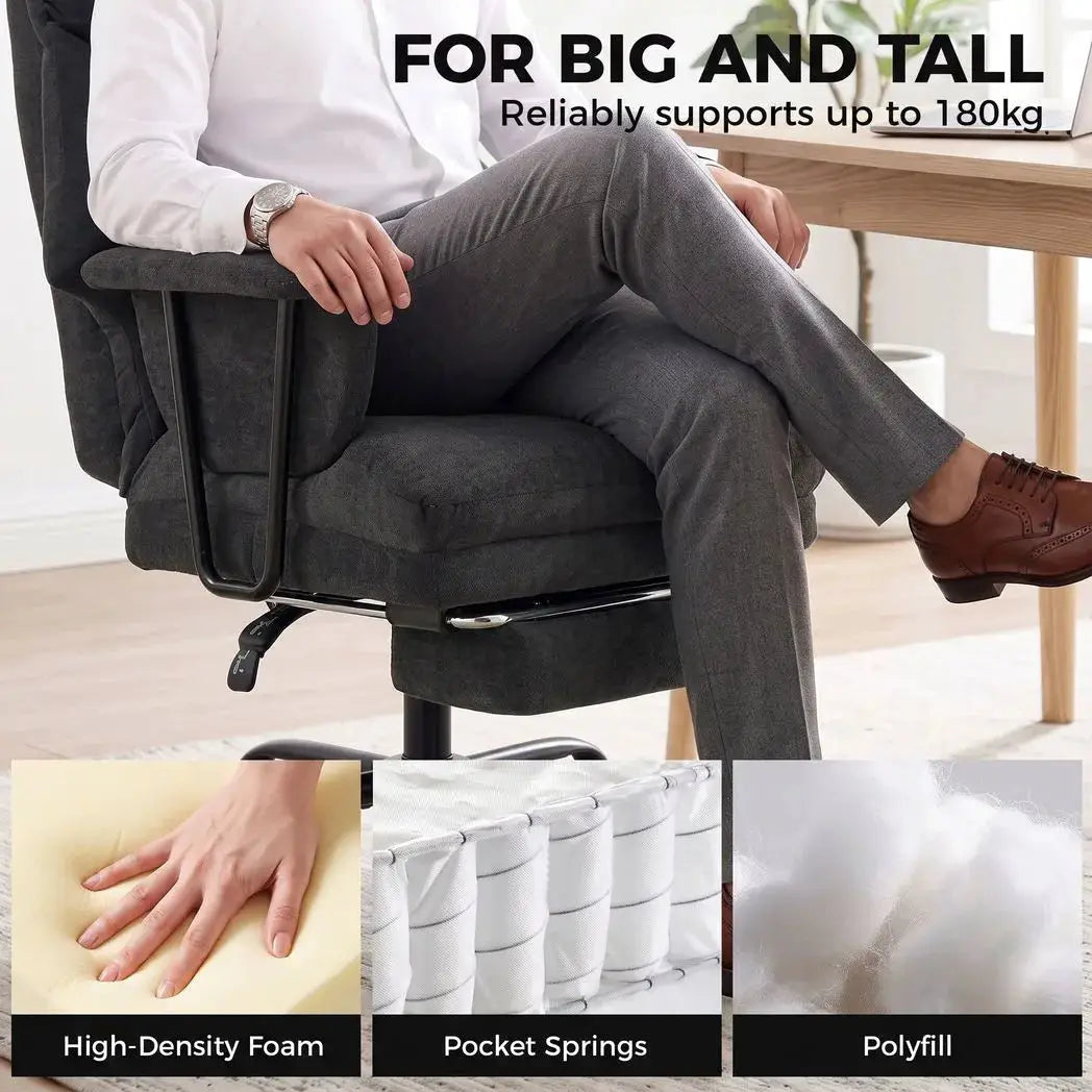 HOMCOM Office Chair, 180kg Heavy Duty Linen Computer Desk Chair with Lumbar Support, Wide Seat, Spring Cushion, Black - from HOMCOM