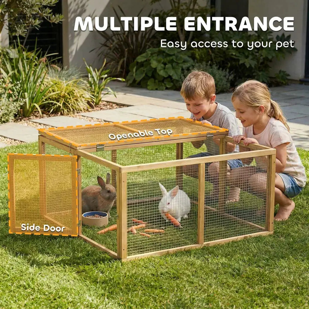 PawHut Wooden Folding Rabbit Hutch, for 2-3 Rabbits - Natural Wood - from PawHut