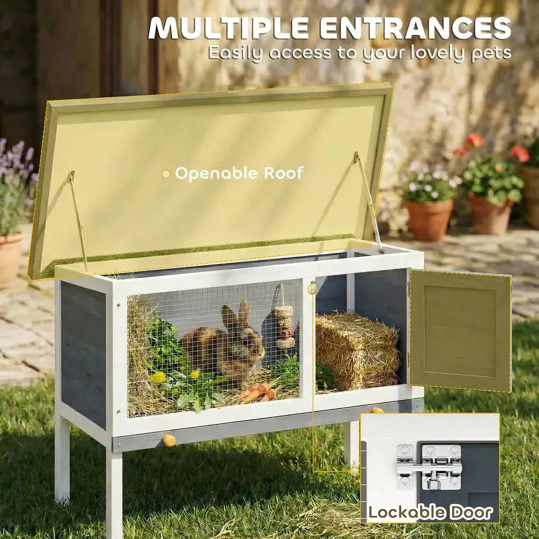 PawHut Wooden Rabbit Hutch, Guinea Pig Hutch with Asphalt Roof, Outdoor Elevated Bunny House for Rabbits, Chinchillas - from PawHut
