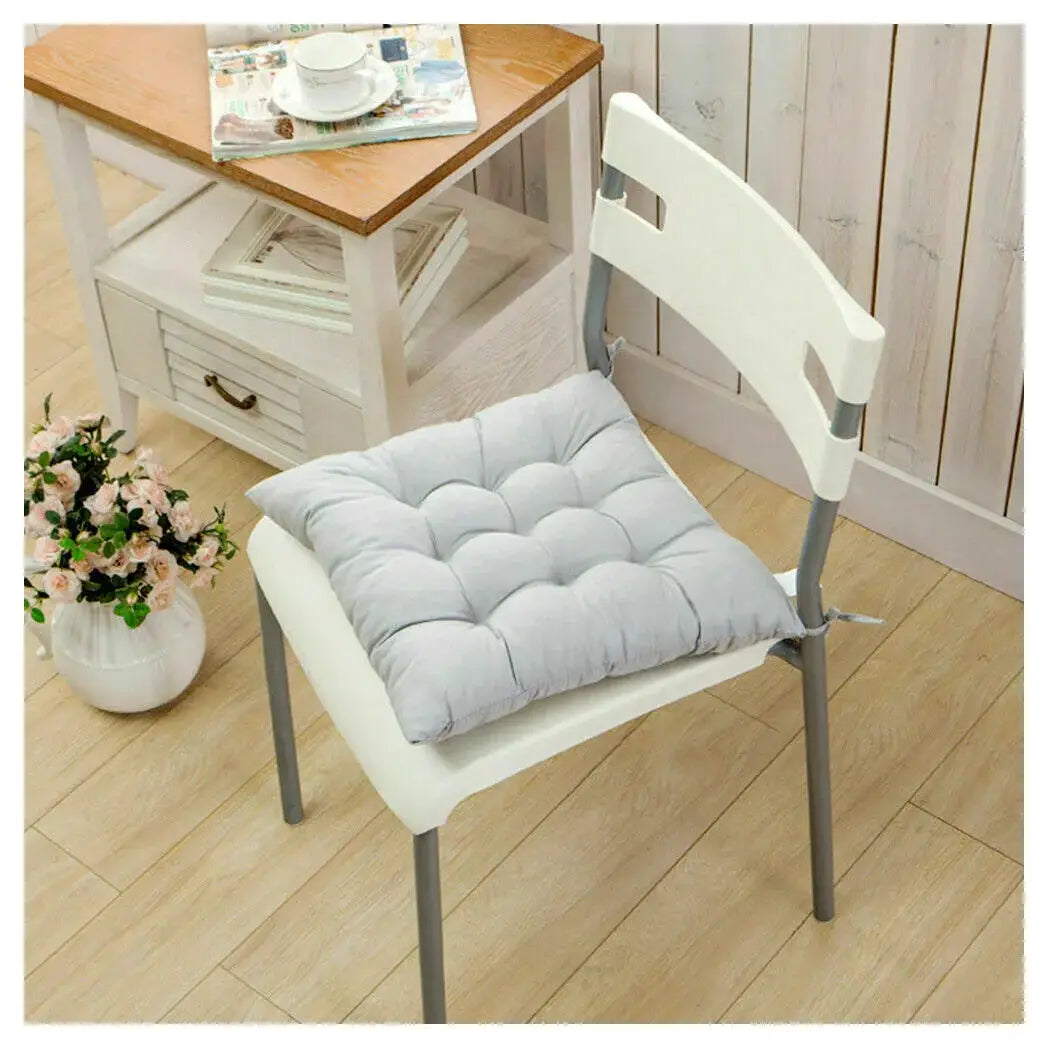 4 Pack Seat Pad Dining Room Garden Kitchen Chair Seat Cushions Tie On Plain UK-grey - from N/A