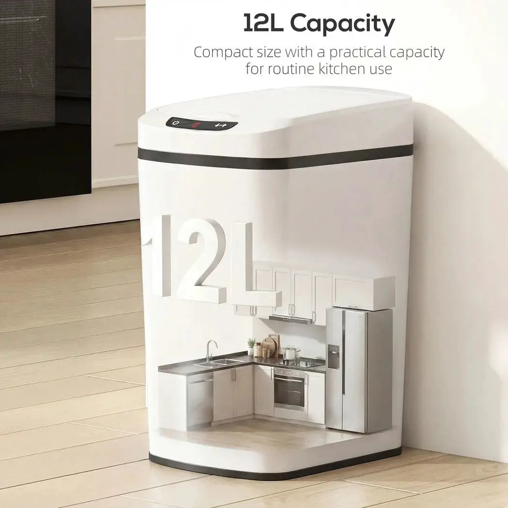 HOMCOM 12L Sensor Bin, Automatic Touchless Motion Sensor Kitchen Bin with Fingerprint Resistant Stainless Steel, White - from HOMCOM