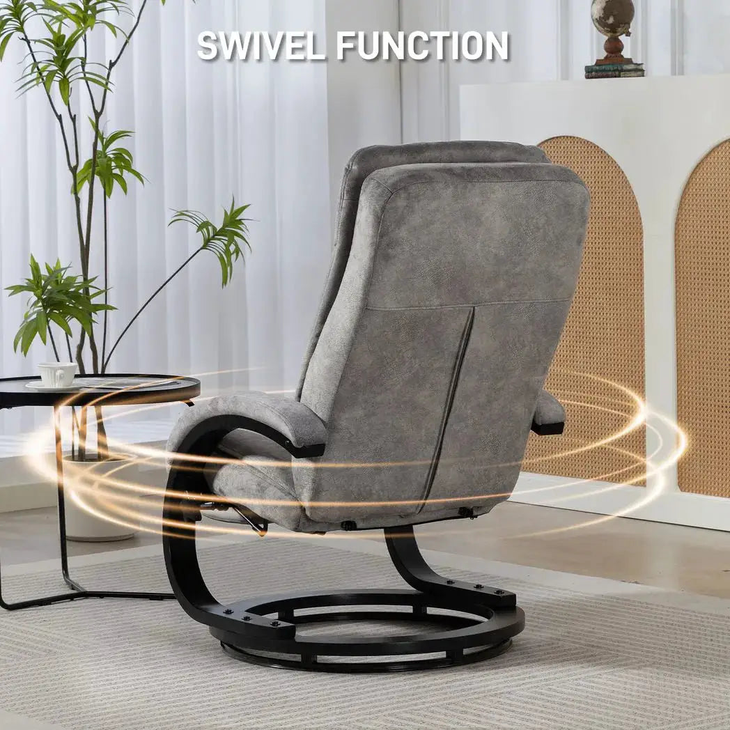 HOMCOM Swivel Recliner Chair with Footrest, Manual Recliner Armchair with Wooden Base, Plush Velvet Upholstered Reclining Chair for Living Room, Bedroom, Office, Grey - from HOMCOM