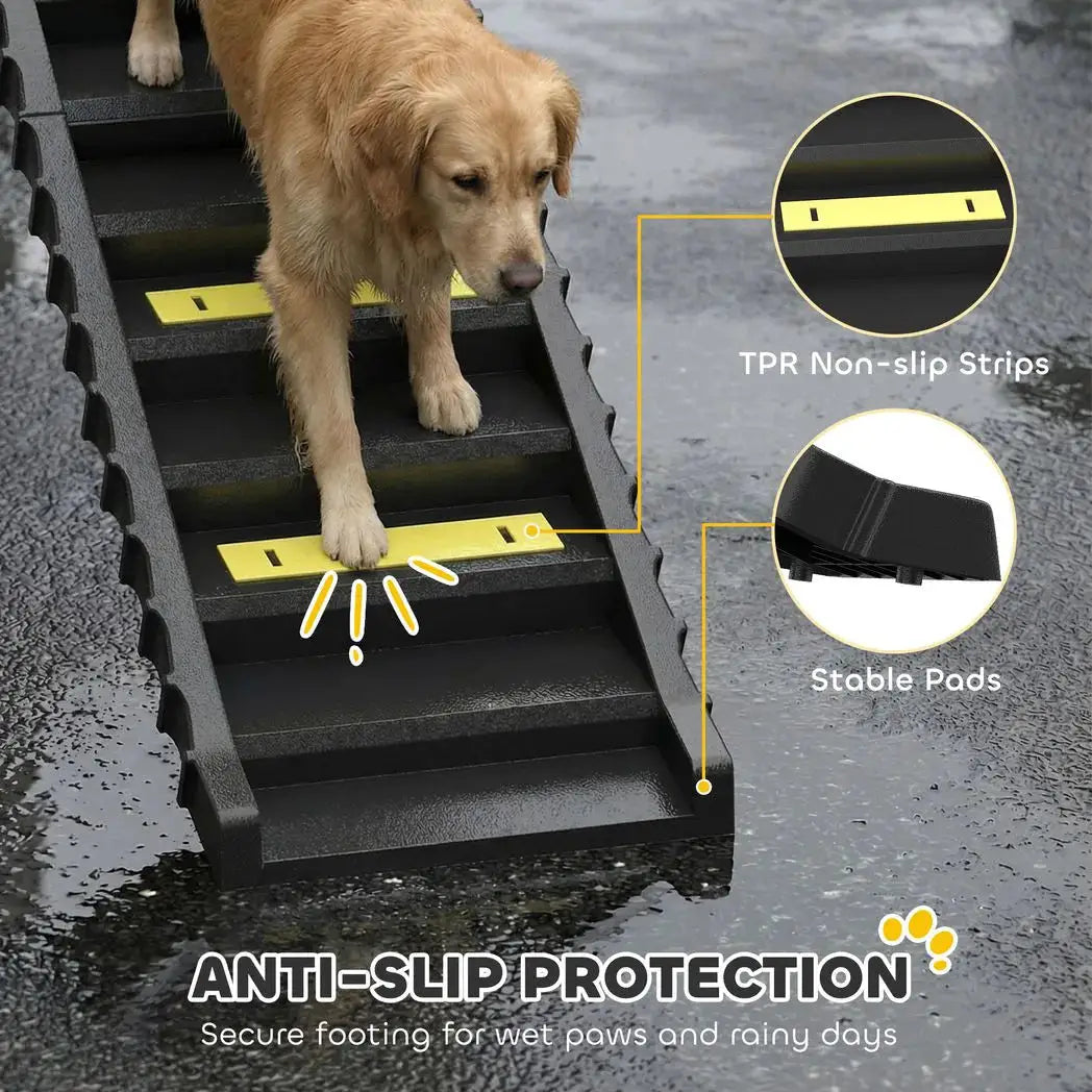 PawHut Dog Car Ramp with Anti-Slip Steps, 10-Steps Pet Stairs for Pets to Access Cars and High Beds, Black - from PawHut