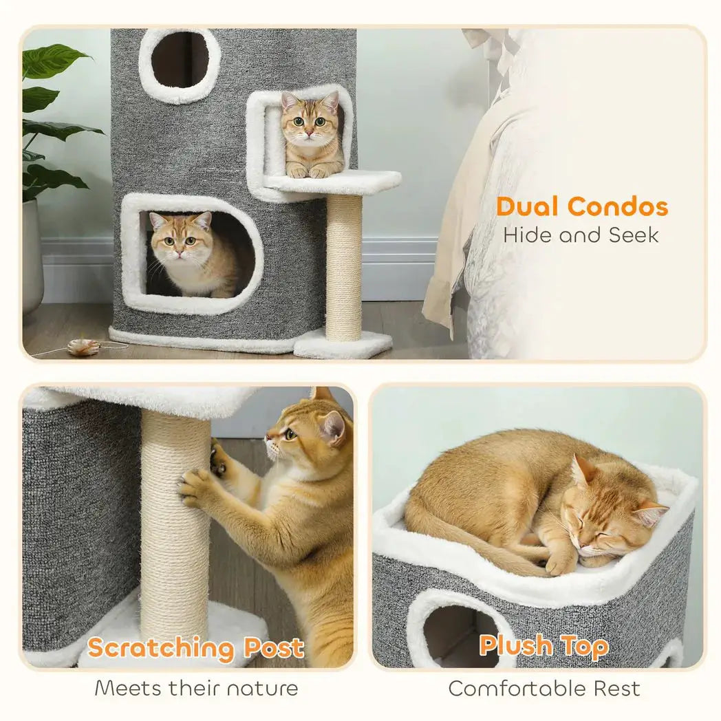 PawHut 75 cm Cat Tree, Cat Tower Condo for Indoor Cats with Scratching Post, Jumping Platform, Grey - from PawHut