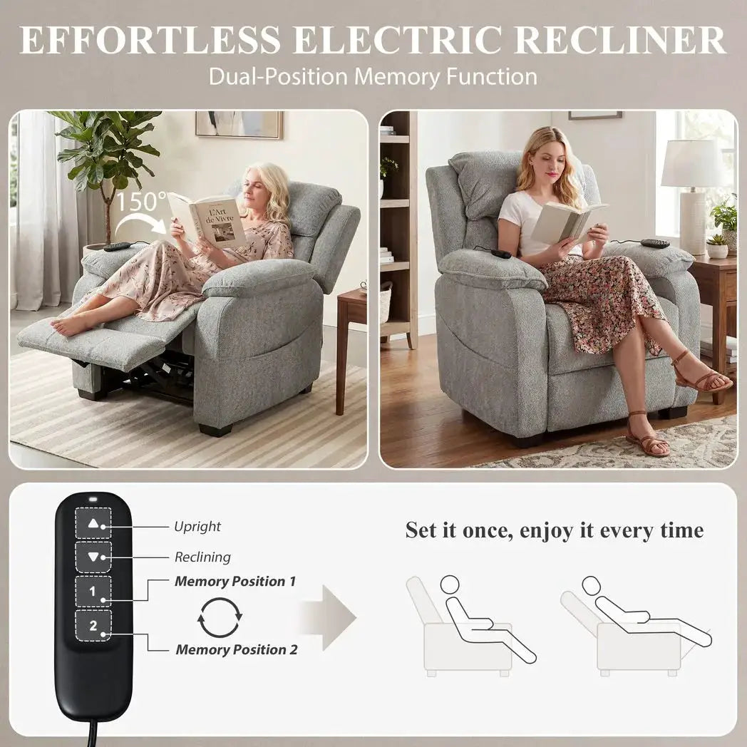 HOMCOM Power Recliner Armchair with Massage and Heat, Electric Reclining Chair with Wide Spring Seat, Light Grey - from HOMCOM