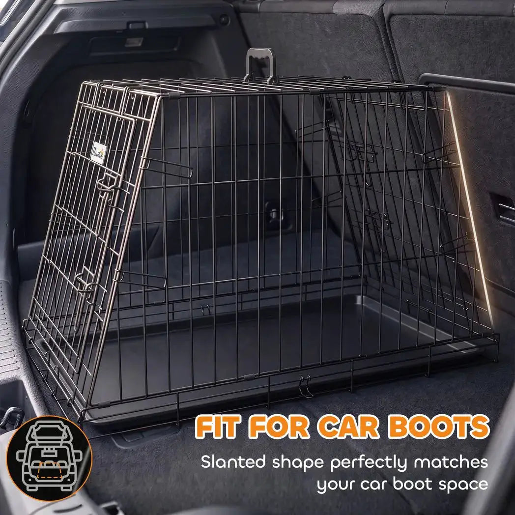 PawHut 30"(76 cm) Car Dog Crate Collapsible Slanted Travel Small Dog Cage with Tray & Handle 76L x 48W x 53H cm - from PawHut