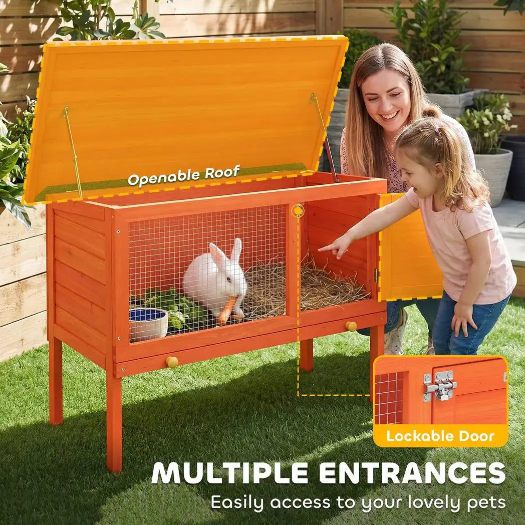 PawHut Wooden Rabbit Hutch, Guinea Pig Hutch with Asphalt Roof, Outdoor Elevated Bunny House for Rabbits, Chinchillas - from PawHut