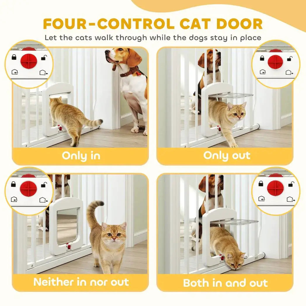 PawHut Adjustable Pet Gate with Cat Door, Pressure Fit Barrier for Doorway and Hallway, 75-85 cm, White - from PawHut