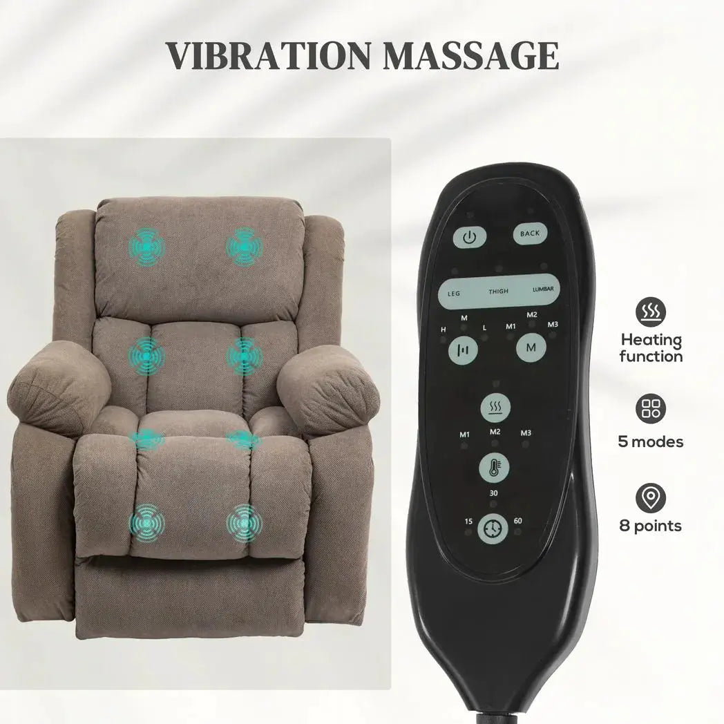 HOMCOM Recliner Armchair Lift Chair, Electric Recliner Chair with Vibration Massage and Heat, Wide Seat, USB Port, Light Brown - from HOMCOM