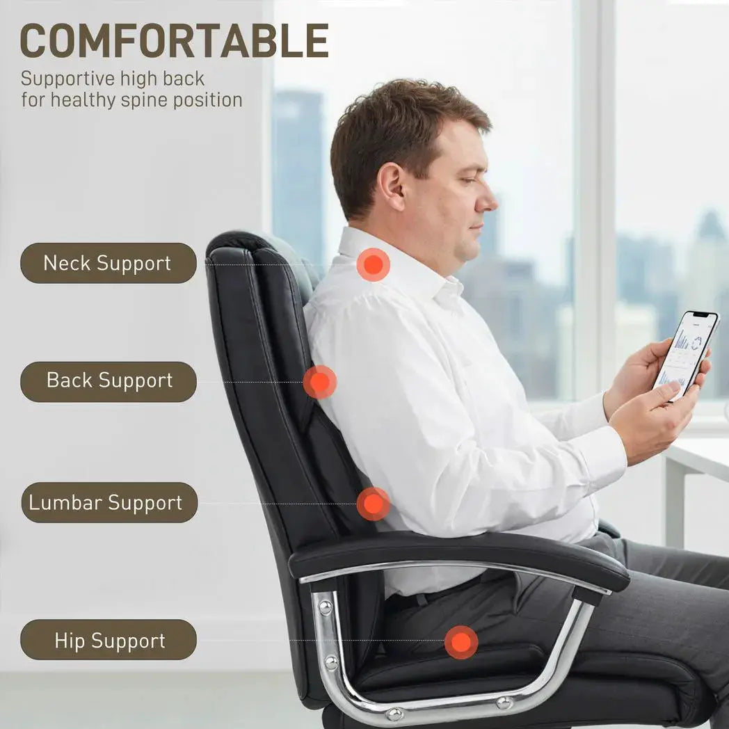 HOMCOM Big and Tall Office Chair 180kg with Spring Cushion, PU Leather - Black - from HOMCOM