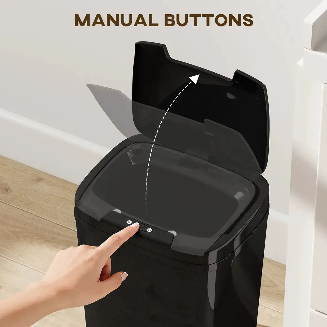 HOMCOM 15L Sensor Bin, Automatic Touchless Kitchen Bin, Easy Clean, Battery Operated for Home Office, Bedroom, Bathroom, Black - from HOMCOM