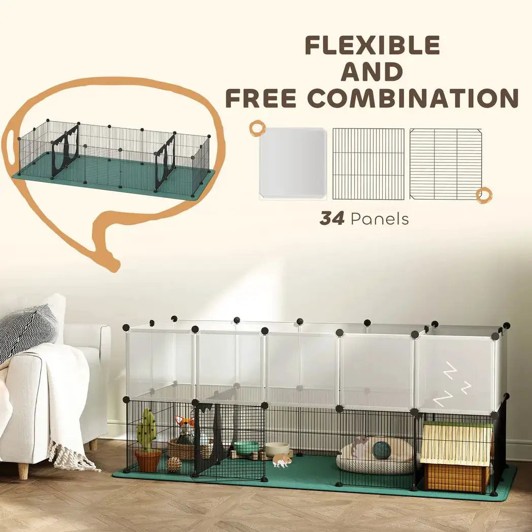 PawHut Pet Playpen with Waterproof Mat, DIY Small Animal Enclosure 34 Panels, Indoor/Outdoor Metal Pet Fence for Guinea Pigs - from PawHut