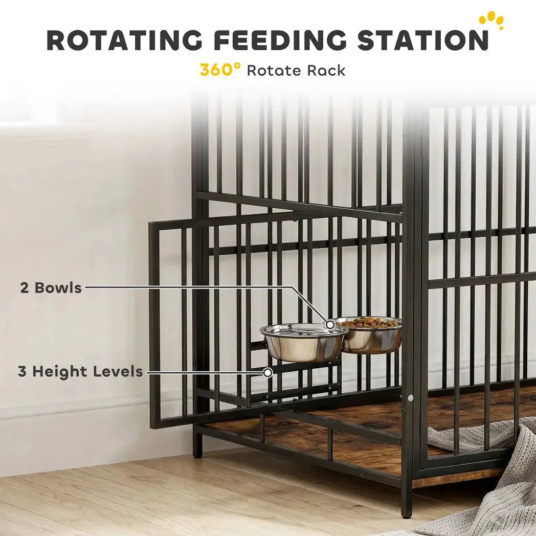 PawHut Dog Crate Furniture, Dog Cage with Rotatable Feeding Station and Storage Shelves, End Side Table Indoor Pet Kenne - from PawHut