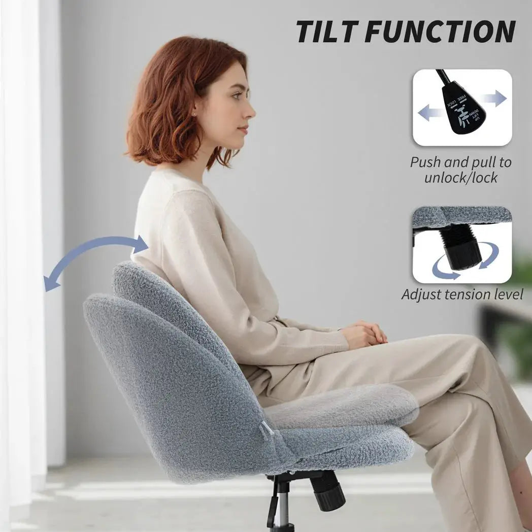 HOMCOM Teddy Fleece Office Chair with Wheels - Grey - from HOMCOM