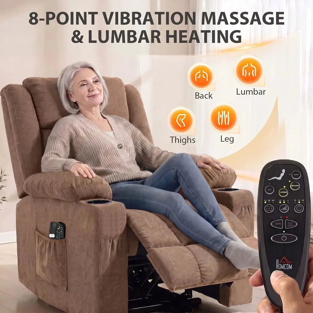 HOMCOM Dual Motor Recliner Chair, 55° Electric Lift Chair for Elderly, Recliner Armchair with Massage and Heat, Brown - from HOMCOM