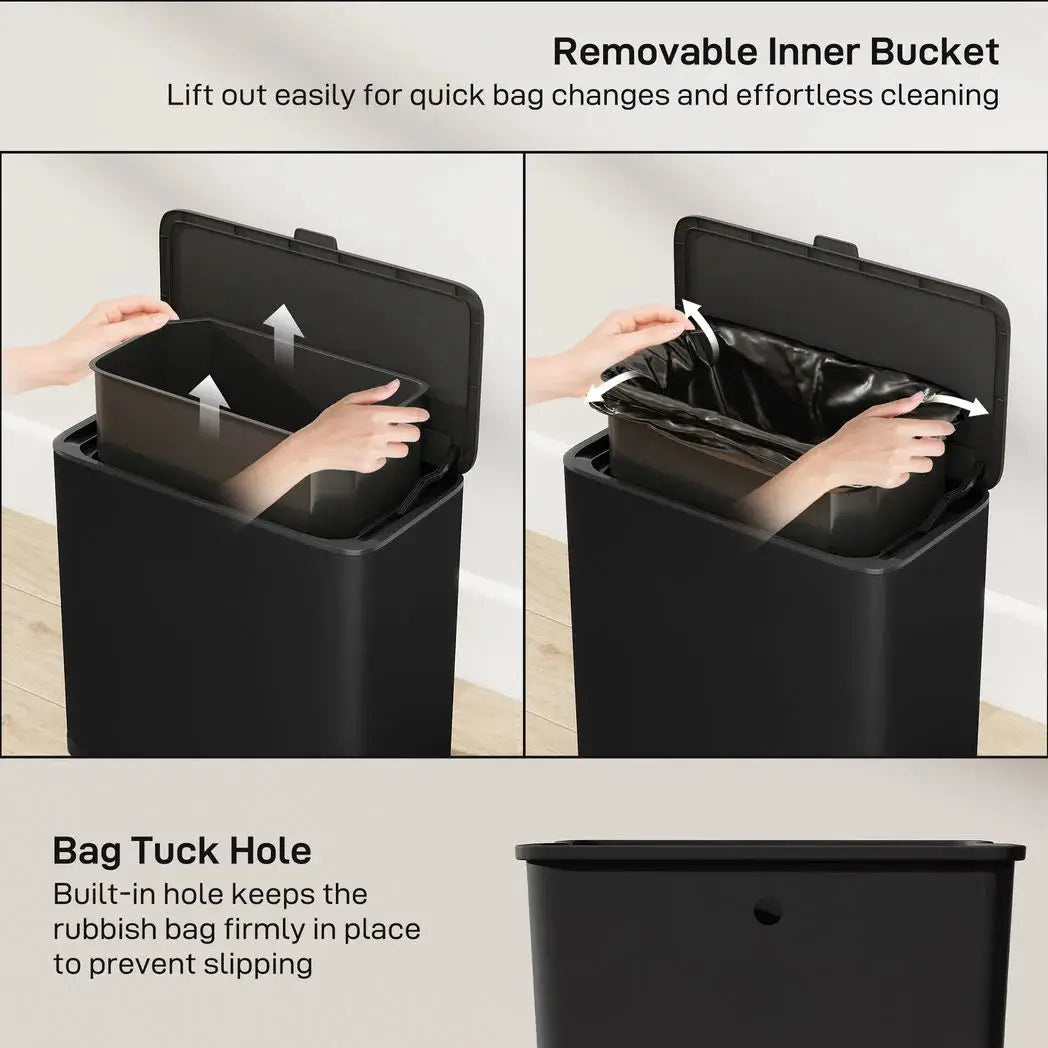 HOMCOM 8L Hanging Kitchen Bin, Rubbish bin with Lid and Removable Inner Bucket for Kitchen Cabinet Door, Under Sink, Office - from HOMCOM