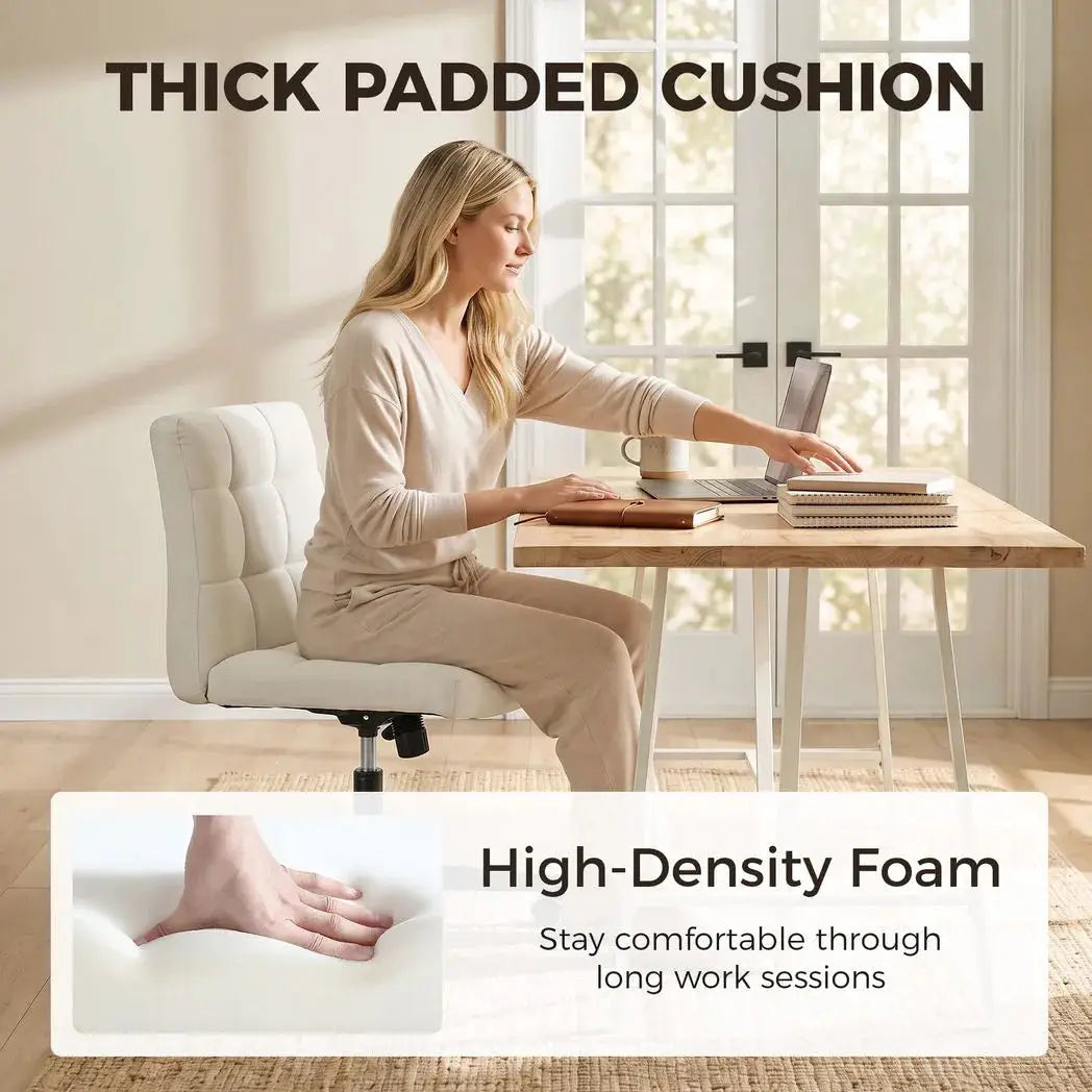 HOMCOM Armless Office Chair, Cross Legged Linen Computer Desk Vanity Chair with Wide Seat, Rocking Function, Beige - from HOMCOM