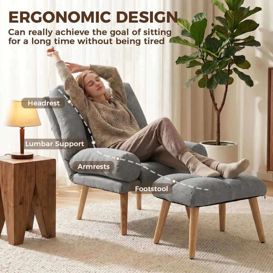 HOMCOM Recliner Chair with Footstool, Recliner Armchair with Adjustable Backrest, Thick Cushion and Wooden Legs, Grey - from HOMCOM