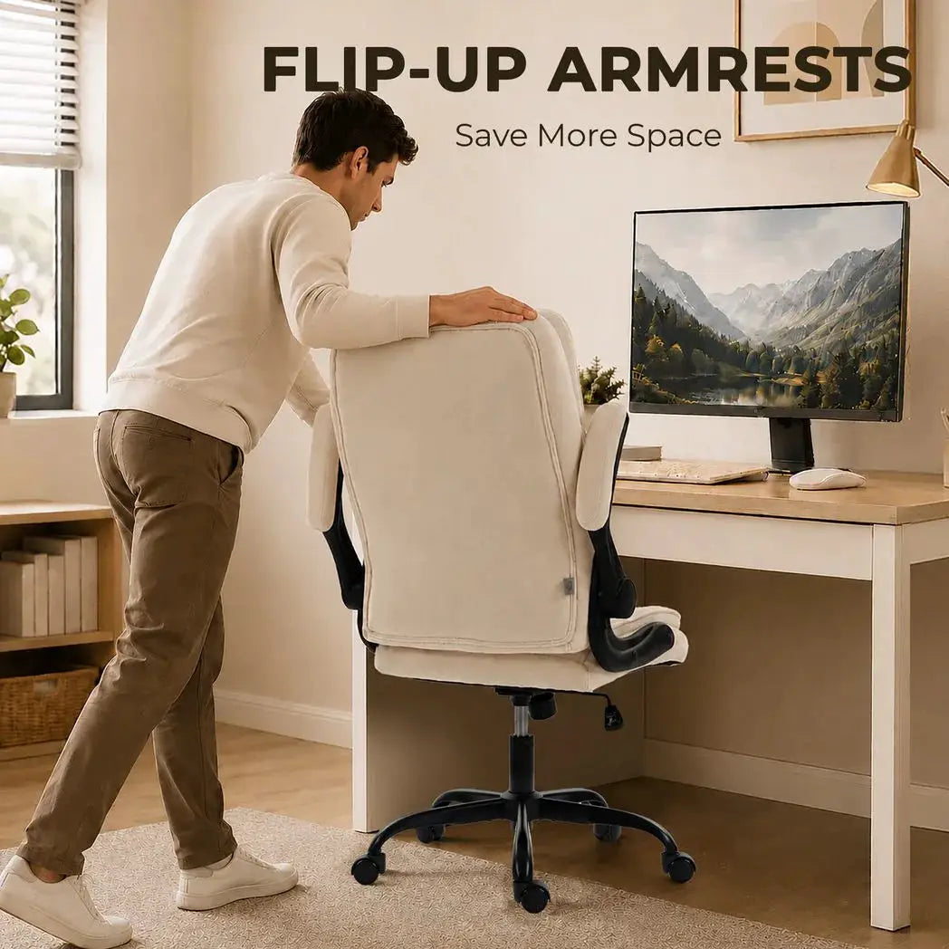 HOMCOM Office Chair, Ergonomic Desk Chair with Flip-up Armrest, Pocket Springs, Swivel Wheels, Adjustable Height, Beige - from HOMCOM