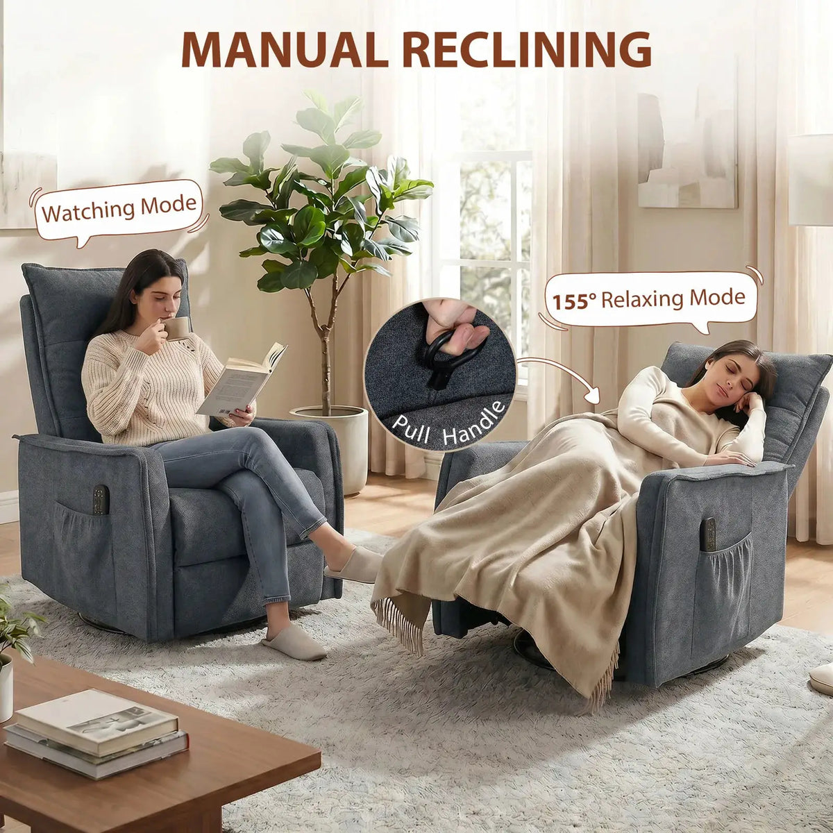 HOMCOM Recliner Armchair, Chenille Recliner Chair with Massage and Heat, 360° Swivel Rocking Manual Recliner, Dark Grey - from HOMCOM