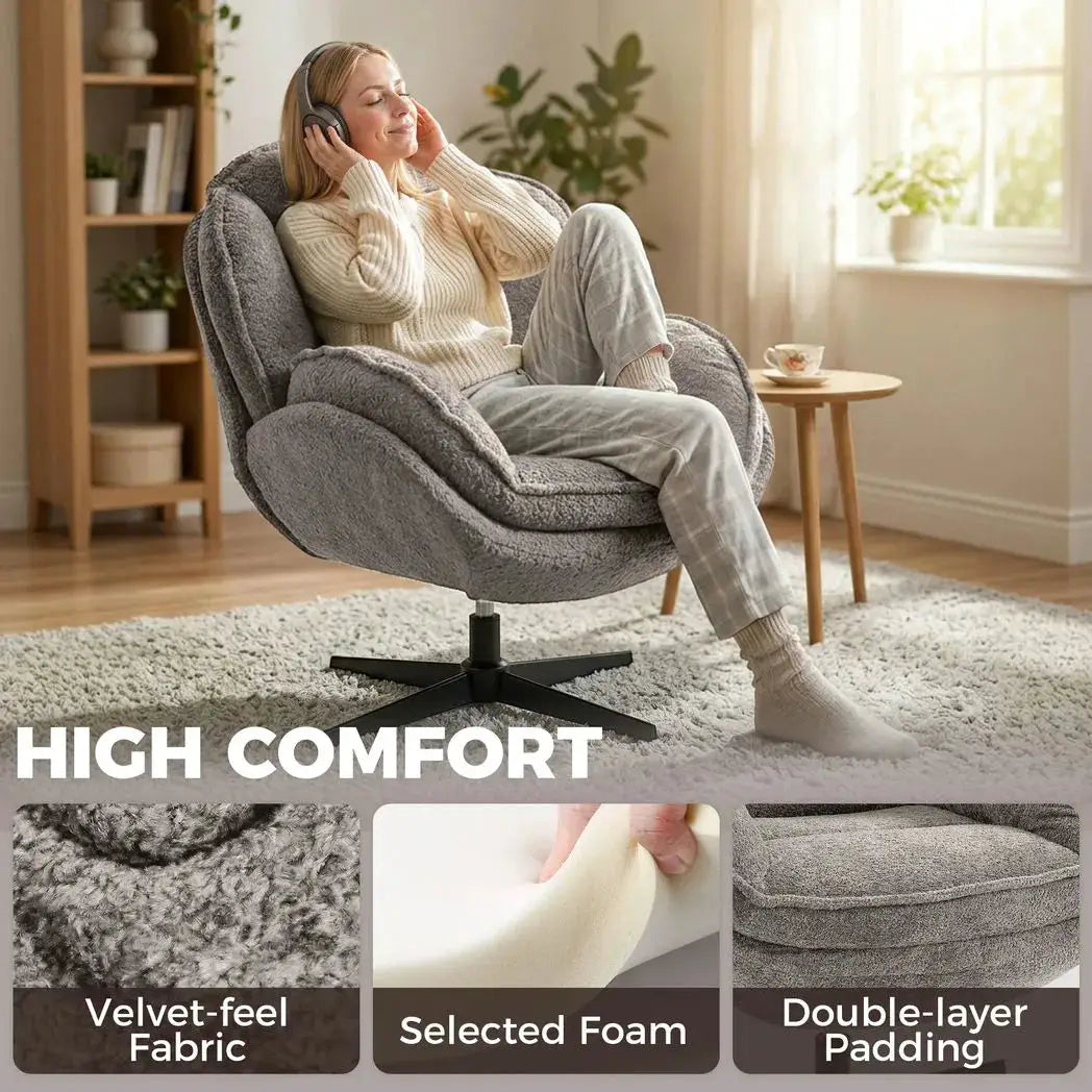 HOMCOM Modern Wingback Accent Chair, Velvet Armchair with Four-Star Base, S-Springs, Swivel, Grey - from HOMCOM