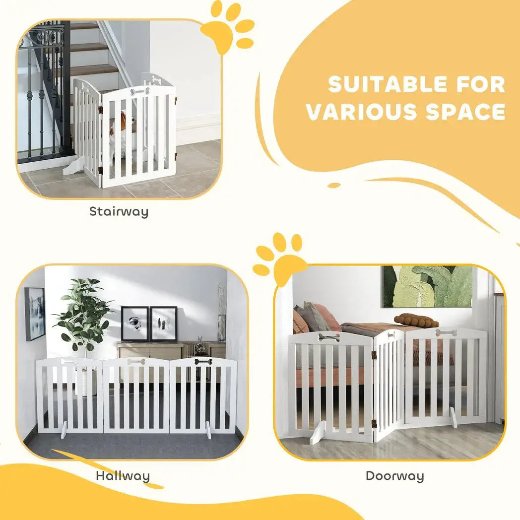 PawHut Wooden Dog Gate, Freestanding Pet Gate with Support Feet for Doorways, Hallways, Stairs, 155L x 61H cm, White - from PawHut