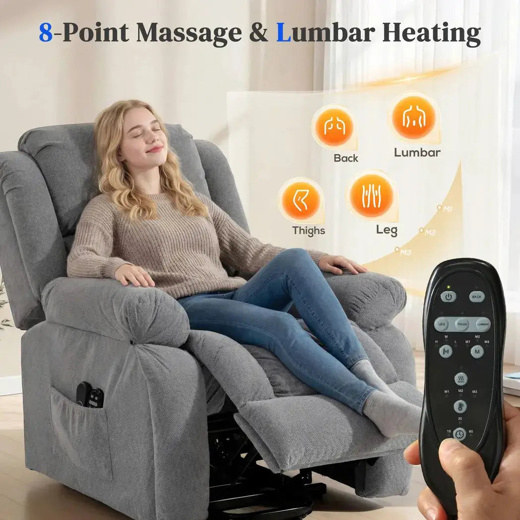 HOMCOM Recliner Armchair Lift Chair, Electric Recliner Chair with Vibration Massage and Heat, Wide Seat, USB Port, Light Grey - from HOMCOM