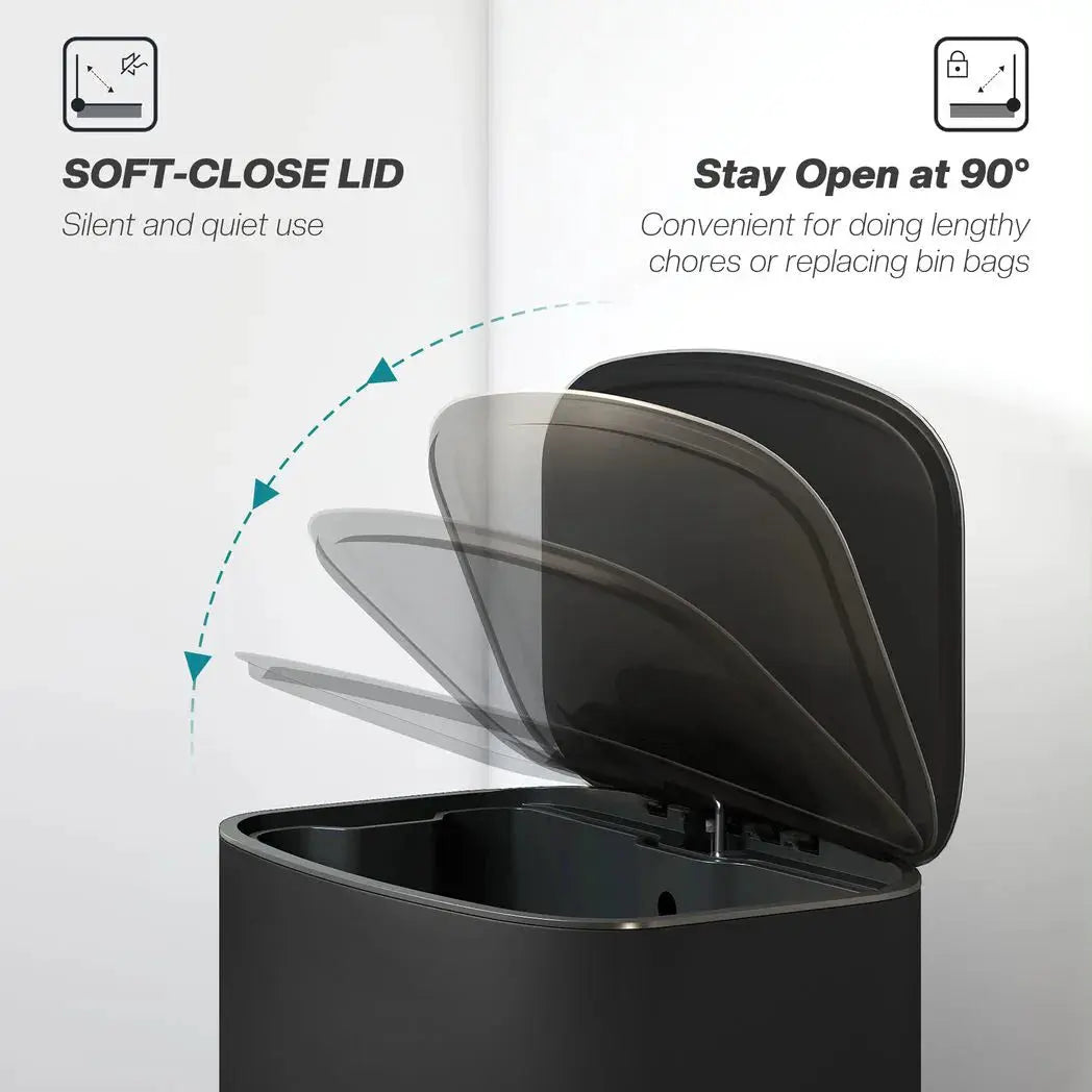 HOMCOM 50L Kitchen Bin with Soft-Close Lid and Stay-Open Function, Stainless Steel Pedal Bin with Removable Inner Bucket, Carry Handle for Kitchen, Office, Home, Black - from HOMCOM