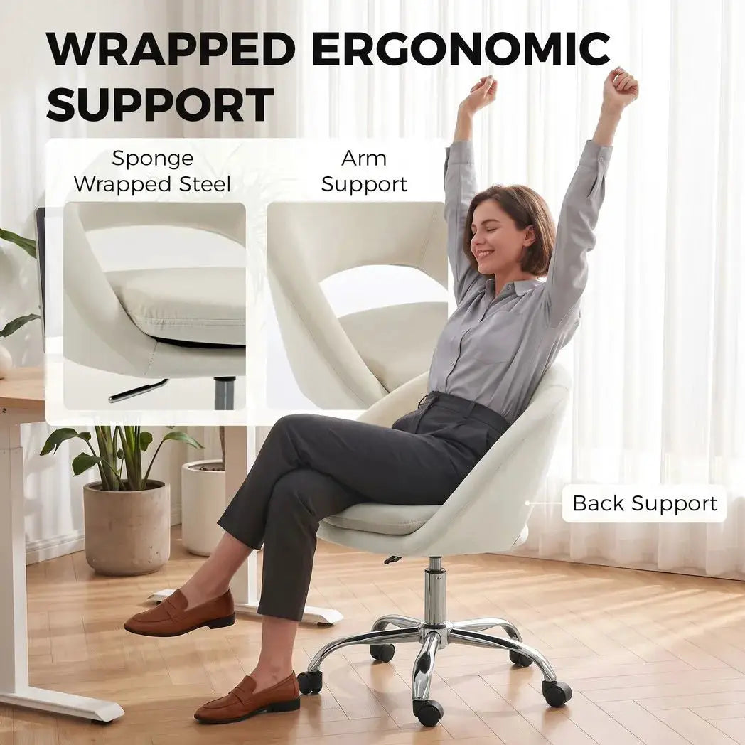 HOMCOM Velvet Desk Chair, Modern Office Chair with Height-Adjustable, Wheels, for Home Study Bedroom, Cream - from HOMCOM