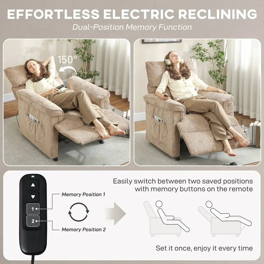 HOMCOM Corduroy Electric Massage Recliner - Brown - from HOMCOM