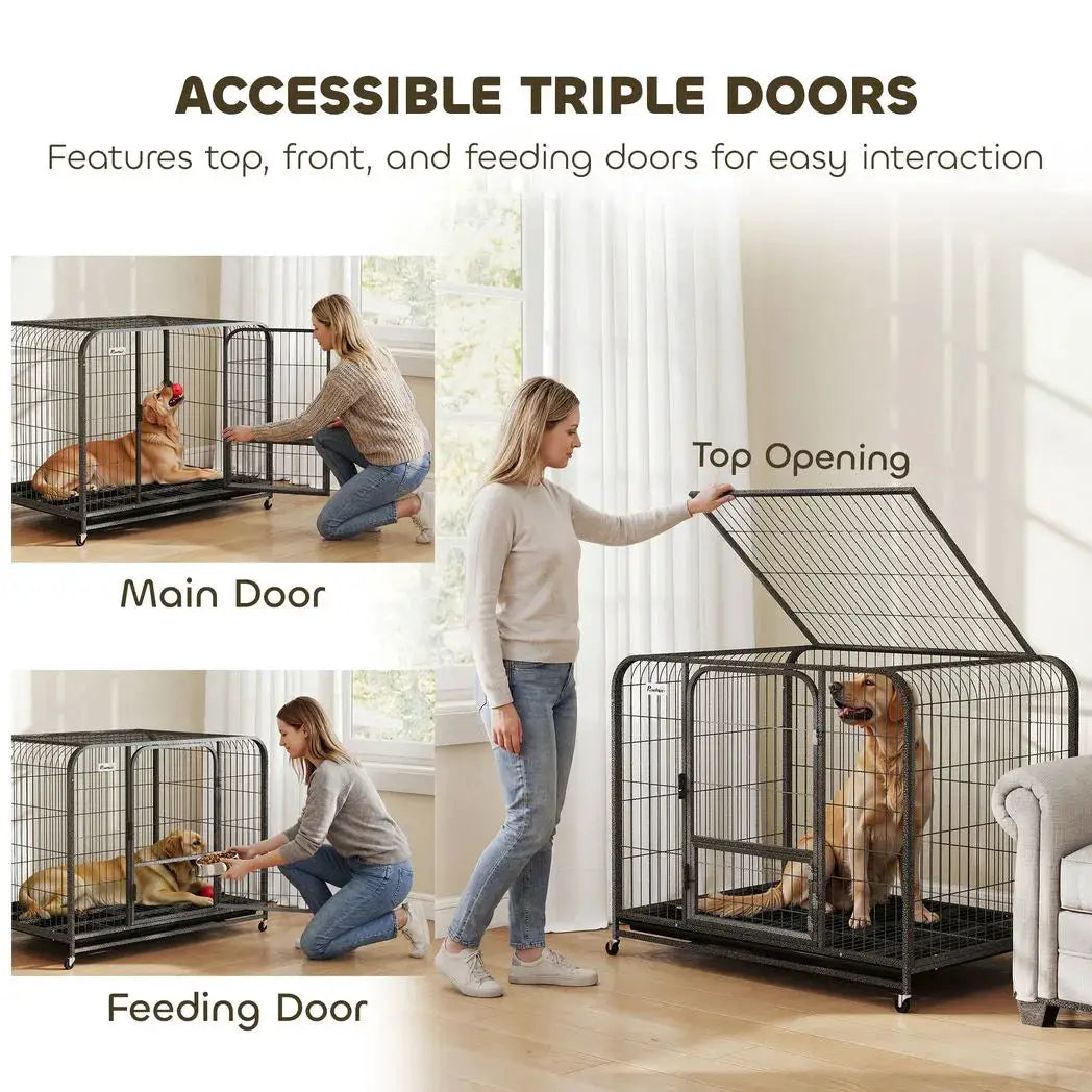 PawHut Heavy Duty Dog Crate,116 x 77 x 88 cm, Large Dog Cage for Small to Large Breeds - from PawHut