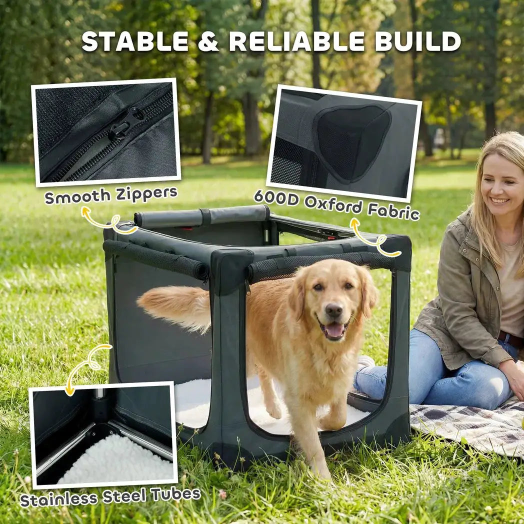 PawHut Soft Dog Crate Pet Travel Crate 90 x 64 x 64 cm with Removable Pad Mesh Window Army Green - from PawHut