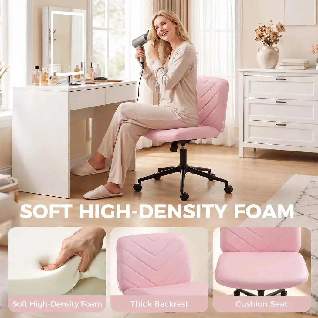 HOMCOM Home Office Desk Chair Height Adjustable Swivel Chair Cross Legged Wide Seat Swivel Wheels Pink - from HOMCOM