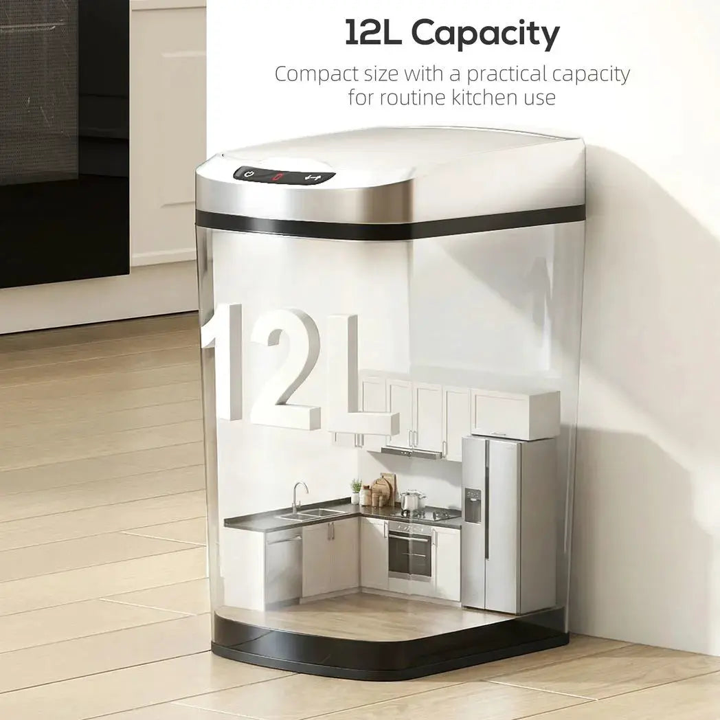 HOMCOM 12L Sensor Bin, Automatic Touchless Motion Sensor Kitchen Bin with Fingerprint Resistant Stainless Steel, Silver - from HOMCOM