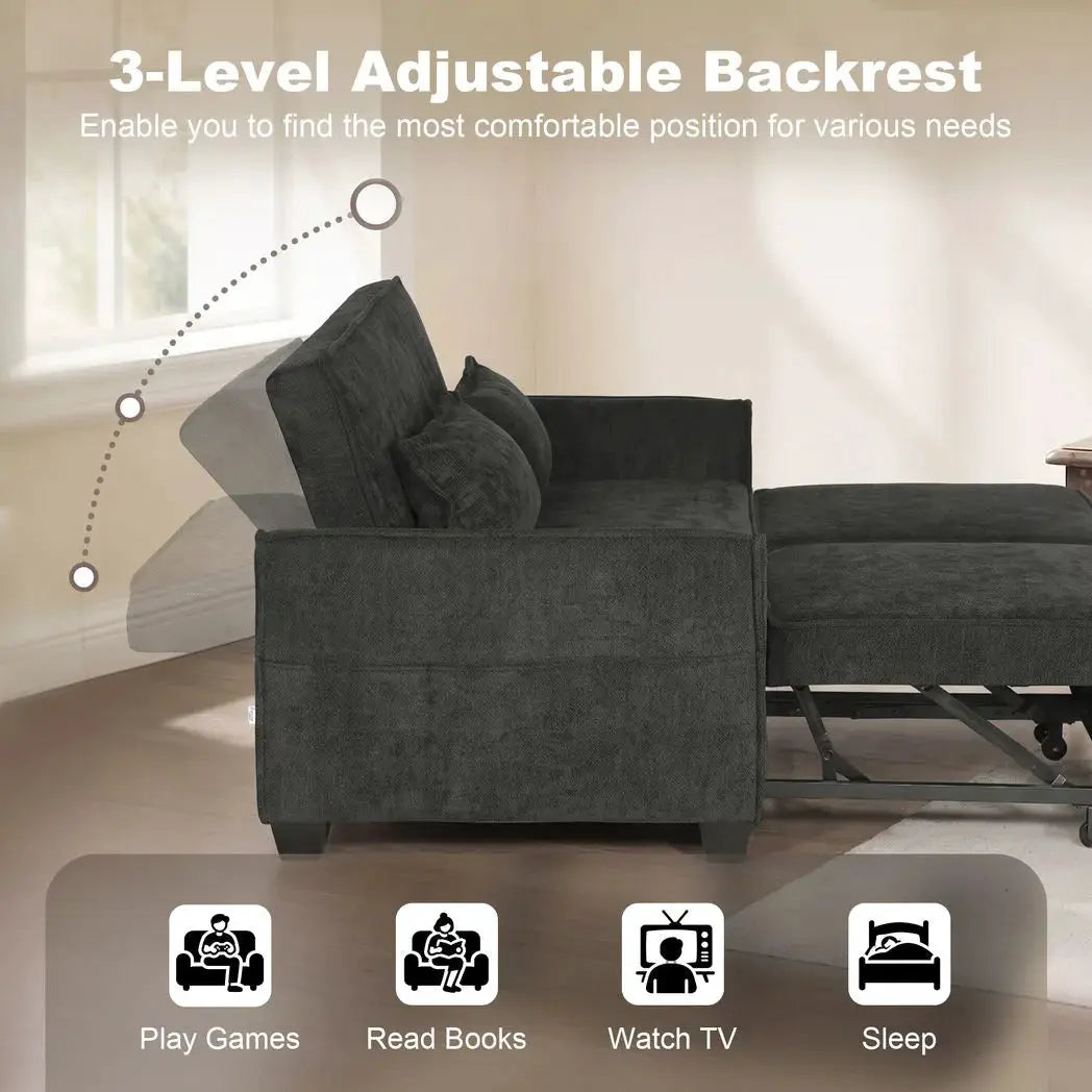 HOMCOM 2 Seater Sofa Bed, 4-in-1 L-Shaped Convertible Pull-Out Sleeper Sofa with Adjustable Backrest and Side Pockets, Black - from HOMCOM