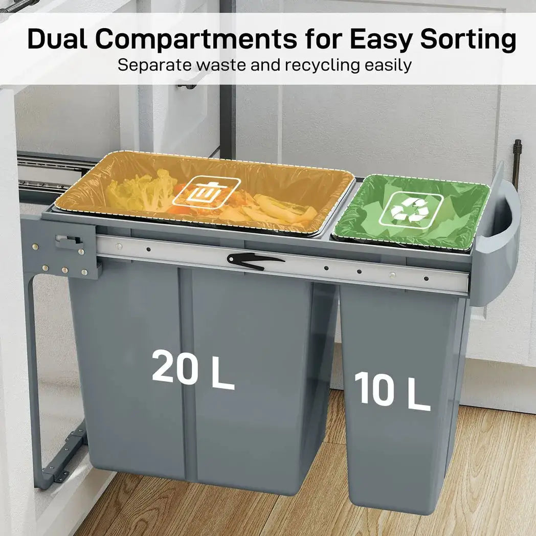 HOMCOM 2 Removable Recycling, ContaineUnder-Sink Kitchen Trash Bin, Smooth Slide, Handle, Diamond Pattern Lid, Grey - from HOMCOM