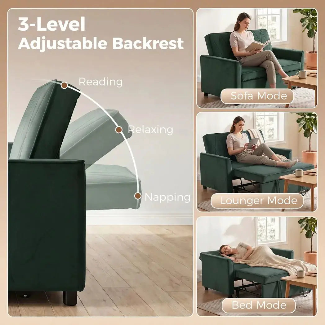 HOMCOM 2 Seater Sofa Bed, 3-in-1 Convertible Pull Out Sleeper Sofa with Click-Clack Adjustable Backrest, Dark Green - from HOMCOM