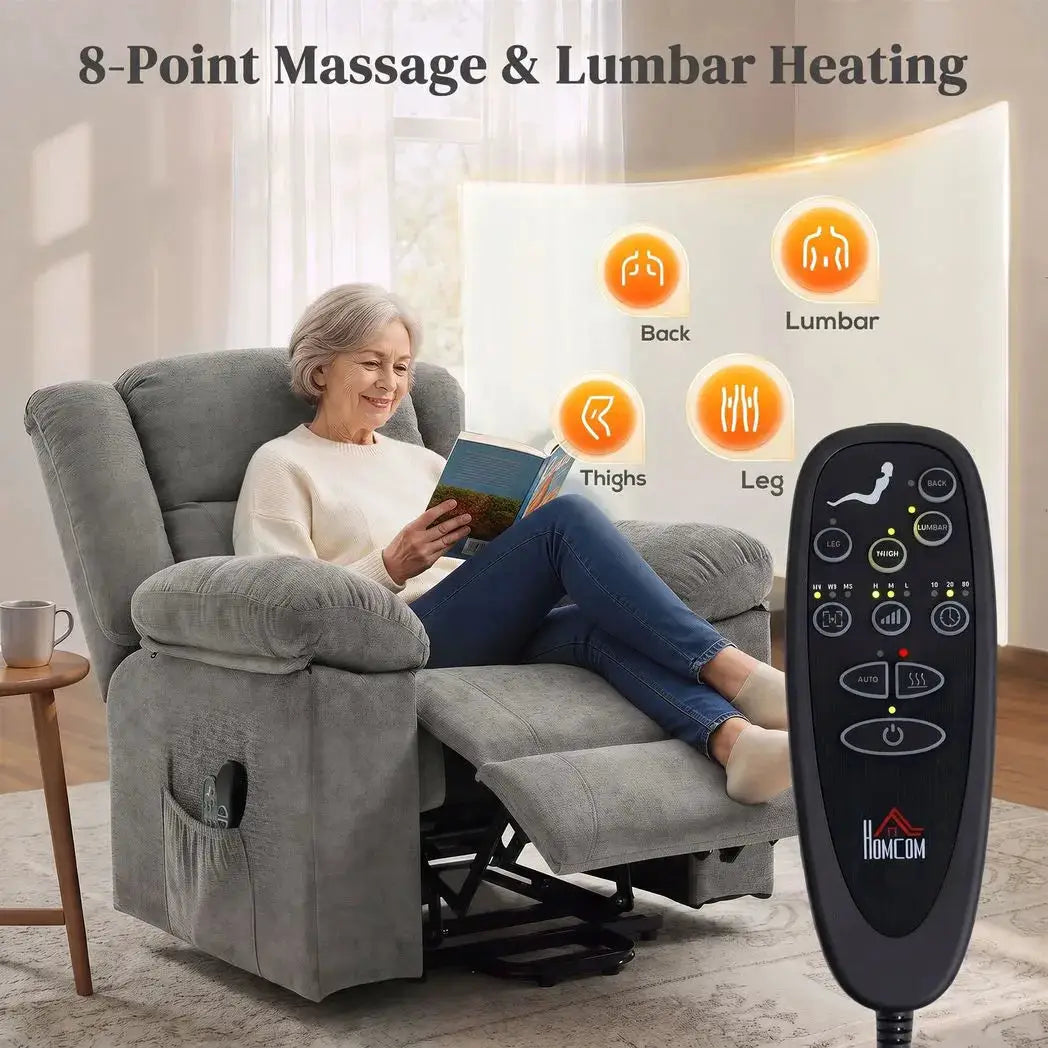HOMCOM Oversized Riser Recliner Chair with Massage and Heat, Power Lift Recliner for Elderly with Wide Seat and Back, Grey - from HOMCOM