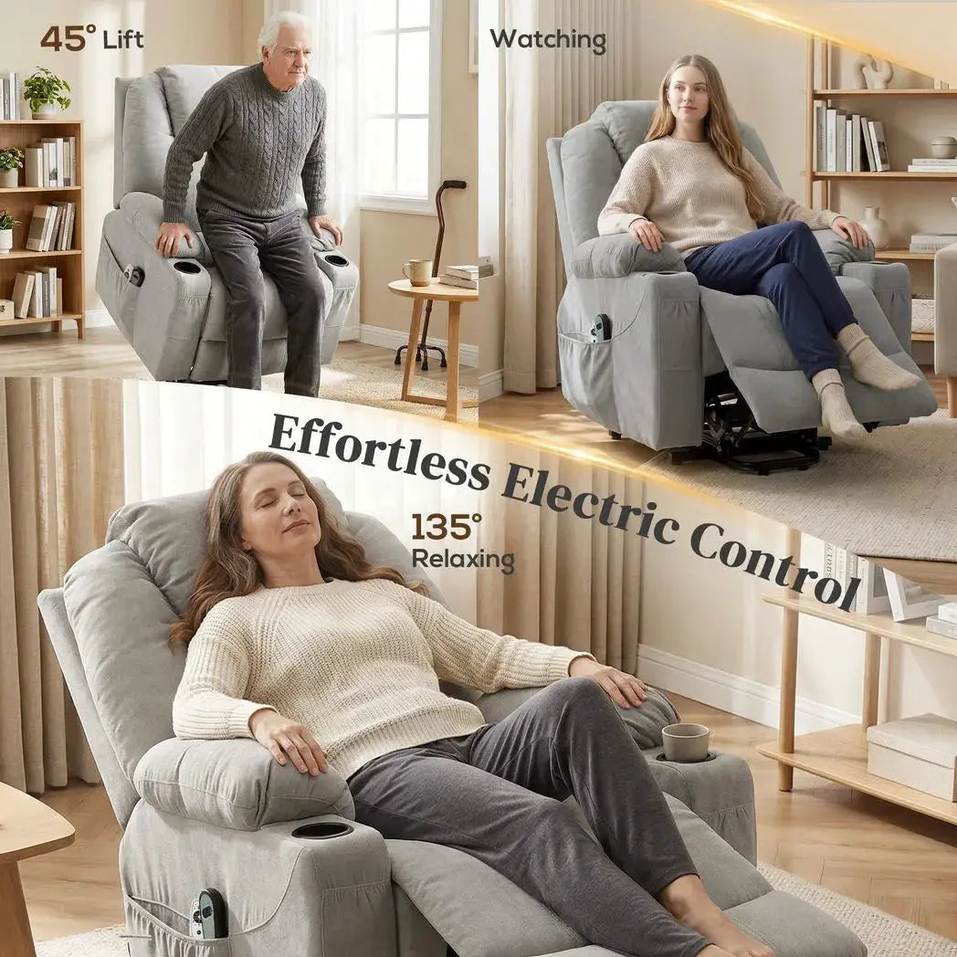 HOMCOM Power Lift Recliner Chair with Pocket Spring, Electric Lift Chair with Wide Backrest, Light Grey - from HOMCOM