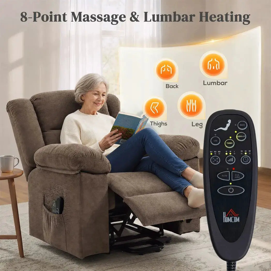 HOMCOM Oversized Riser Recliner Chair with Massage and Heat, Power Lift Recliner for Elderly with Wide Seat and Back, Brown - from HOMCOM