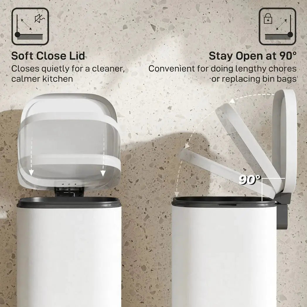 HOMCOM 30L Kitchen Bin, Compact Pedal Bin with Soft-Close and Stay-Open Lid, Removable Bucket for Kitchen, Home, Office, Cream - from HOMCOM
