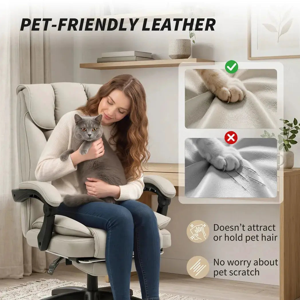 HOMCOM Pet-Friendly Faux Leather Computer Desk Chair, Executive Office Chair with Footrest and Double-Layer Padding, Khaki - from HOMCOM