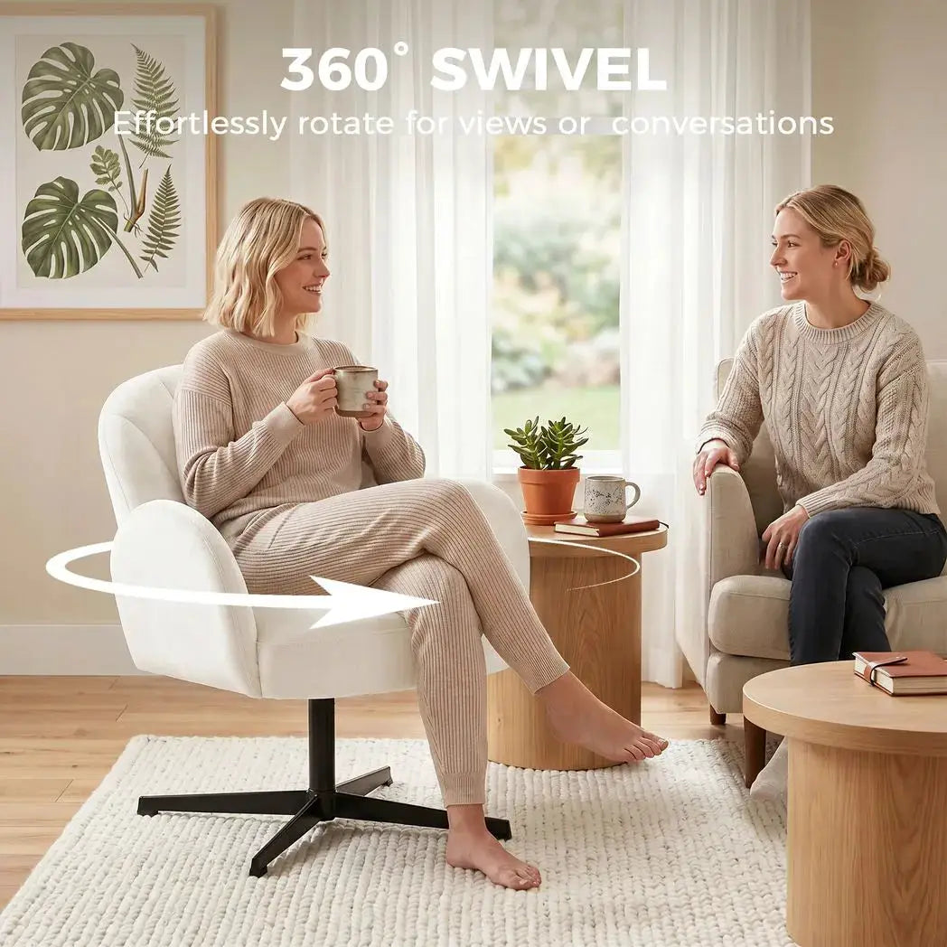 HOMCOM Swivel Accent Chair, Shell-Shaped Armchair with Spring Cushion, Metal Base, Cream White - from HOMCOM