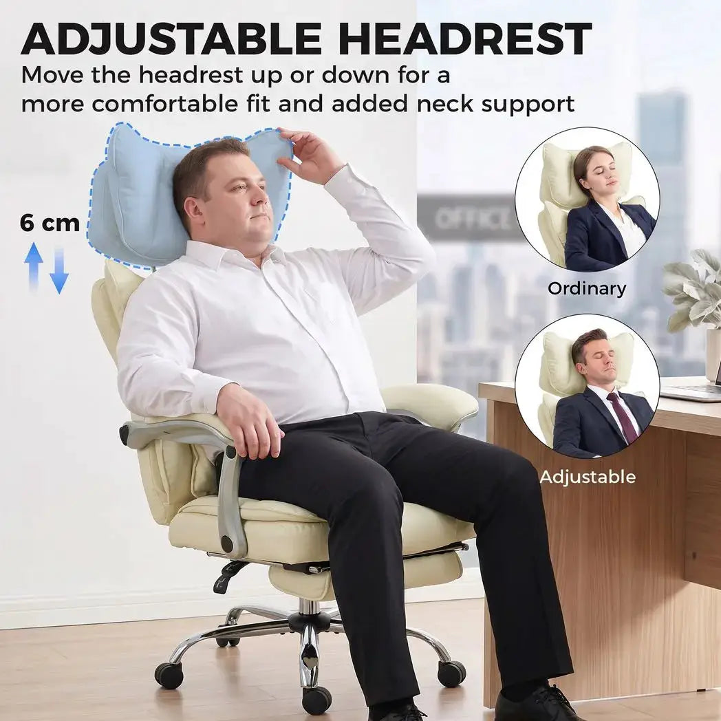HOMCOM Executive Office Chair, PU Big and Tall Office Chair 180 kg with Wide Seat, Reclining, Lumbar Support, Beige - from HOMCOM