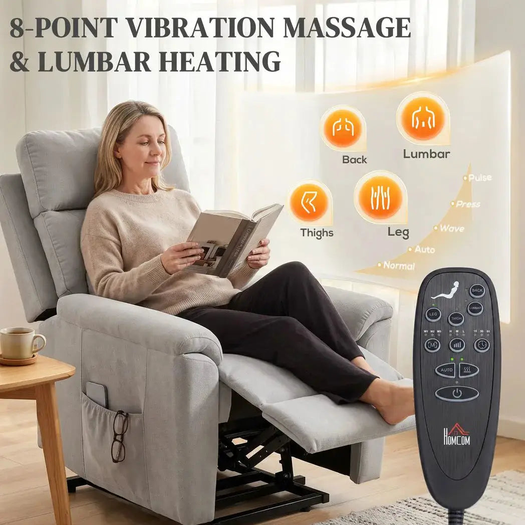 HOMCOM Power lift recliner chair with Massage and Heat, Terry Cloth Electric Lift Chair with Spring Cushion, Light Grey - from HOMCOM