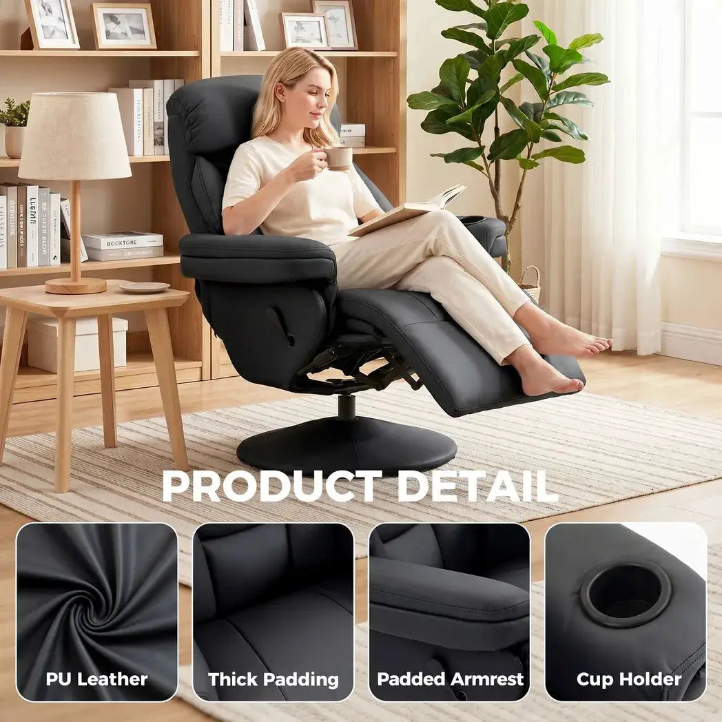 HOMCOM Upholstered Reclining Armchair, Manual Recliner Chair with Footrest and Adjustable Backrest, Black - from HOMCOM