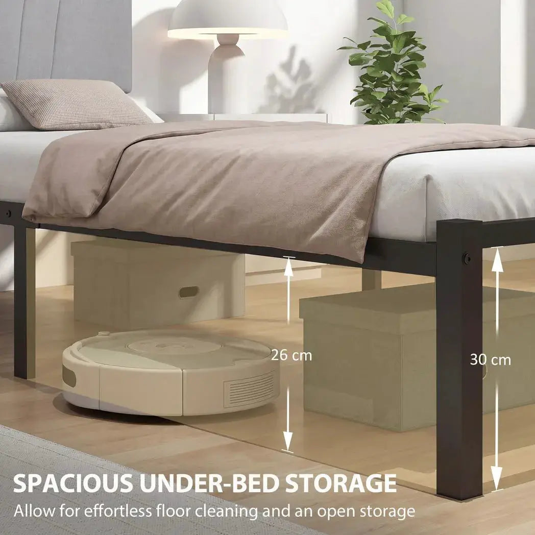 HOMCOM 3FT Single Bed Frame with Upholstered Headboard and Underbed Storage, Black and Light Grey - from HOMCOM