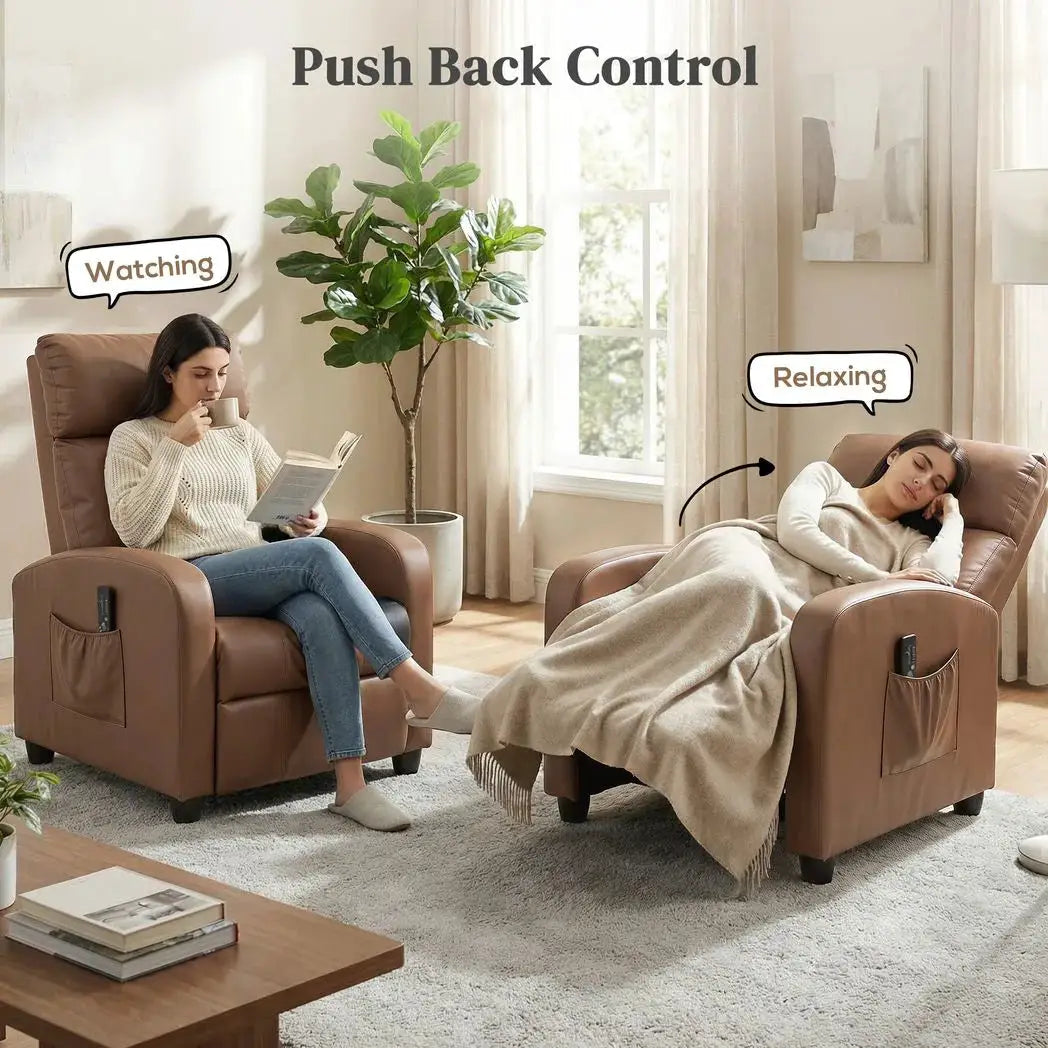 HOMCOM Recliner Armchair, Massage Faux Leather Push Back Reclining Chair with Adjustable Leg Rest, Side Pocket, Dark Brown - from HOMCOM